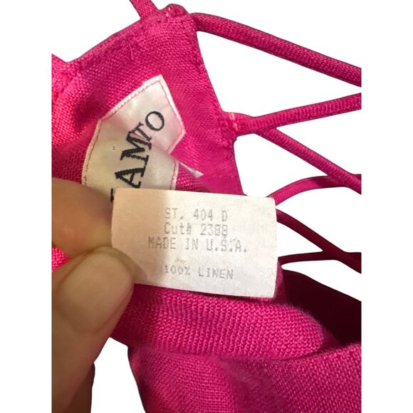 Kamisato Fuchsia Linen Strappy Dress Size 4 Made In USA - Picture 6 of 7